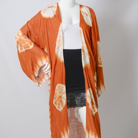 JANIS Tie-Dye Longline Kimono w/Full Sleeves Rust - Picture 5 of 6